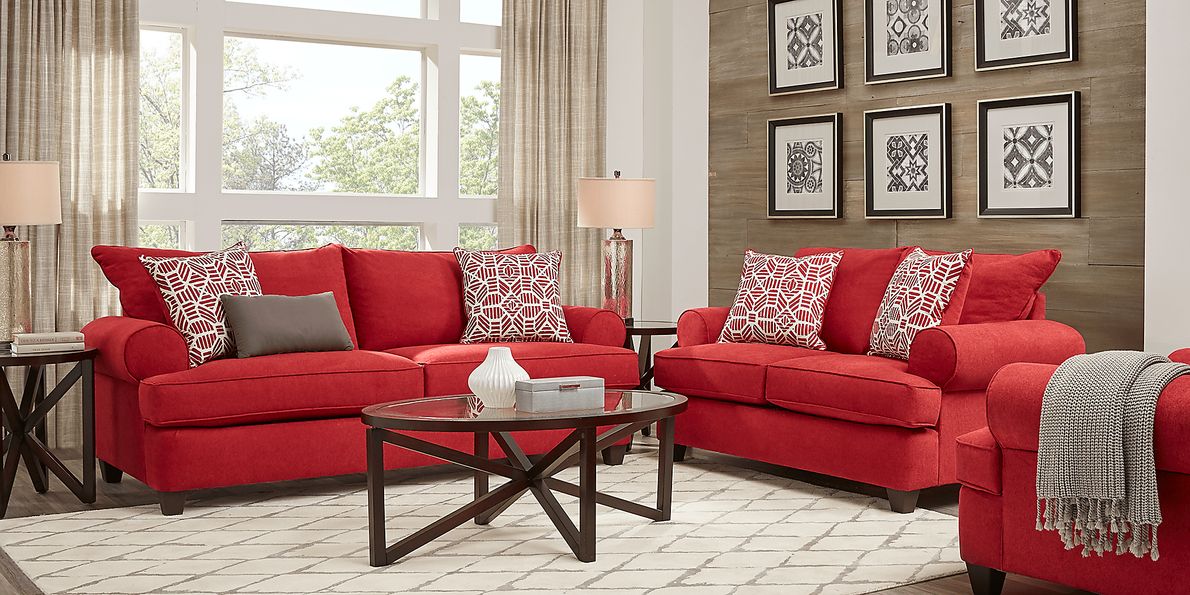 Red sofa clearance and loveseat set