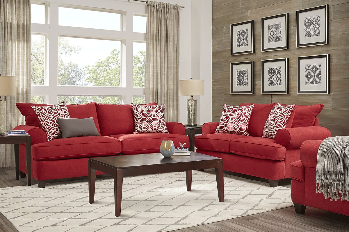Emsworth 8 Pc Scarlet Red Textured Living Room Set With Sofa, Loveseat