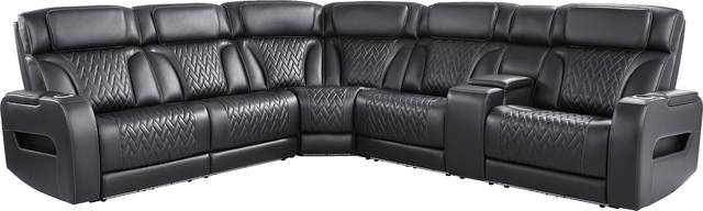 Encore Black Leather 6 Pc Triple Power Reclining Sectional Living Room - Thumbnail - Image 3