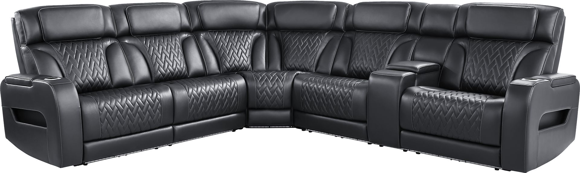 Encore Black Leather 6 Pc Triple Power Reclining Sectional Living Room - Image 3