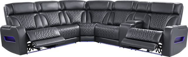 Encore Black Leather 6 Pc Triple Power Reclining Sectional Living Room - Thumbnail - Image 2