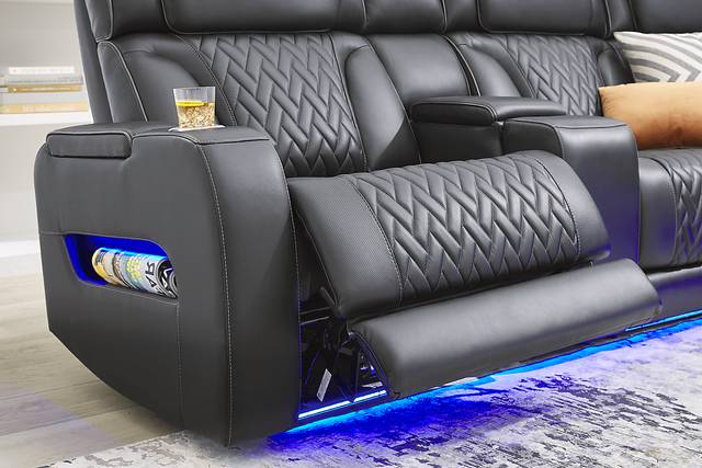 Encore Black Leather 6 Pc Triple Power Reclining Sectional Living Room - Thumbnail - Image 4