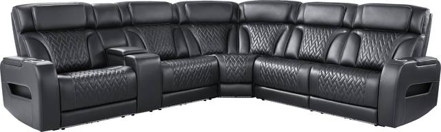 Encore Black Leather 6 Pc Triple Power Reclining Sectional Living Room - Thumbnail - Image 3