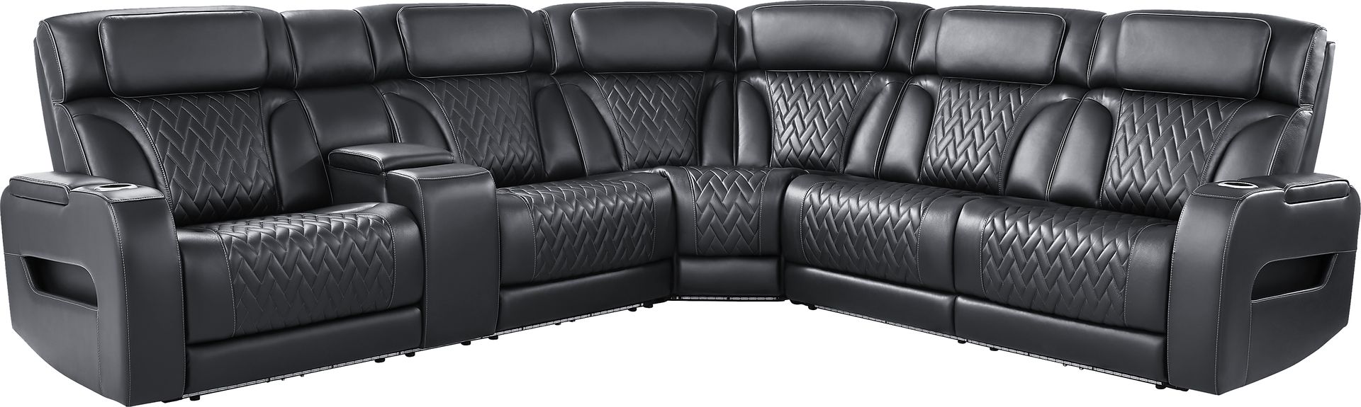 Encore Black Leather 6 Pc Triple Power Reclining Sectional Living Room - Image 3