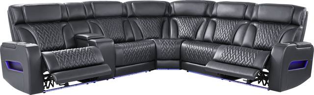 Encore Black Leather 6 Pc Triple Power Reclining Sectional Living Room - Thumbnail - Image 2