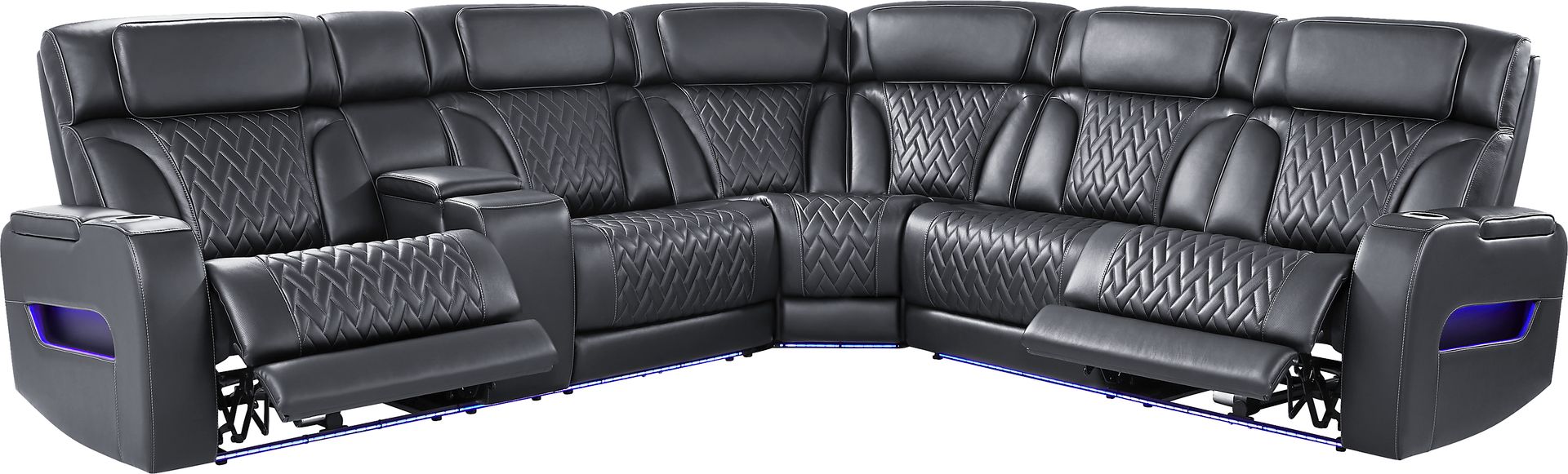 Encore Black Leather 6 Pc Triple Power Reclining Sectional Living Room - Image 2