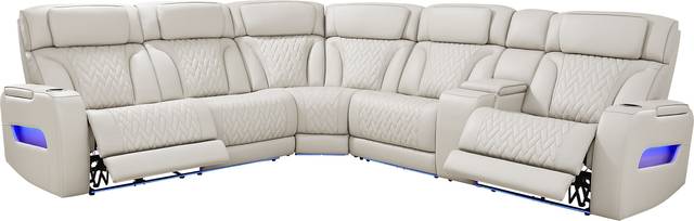 Encore Gray Leather 6 Pc Triple Power Reclining Sectional Living Room - Thumbnail - Image 2