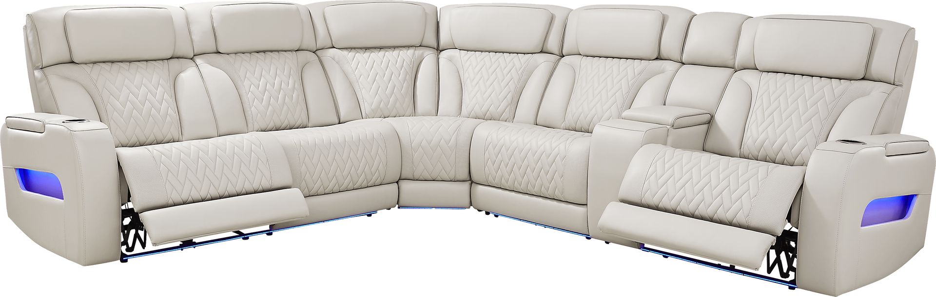Encore Gray Leather 6 Pc Triple Power Reclining Sectional Living Room - Image 2