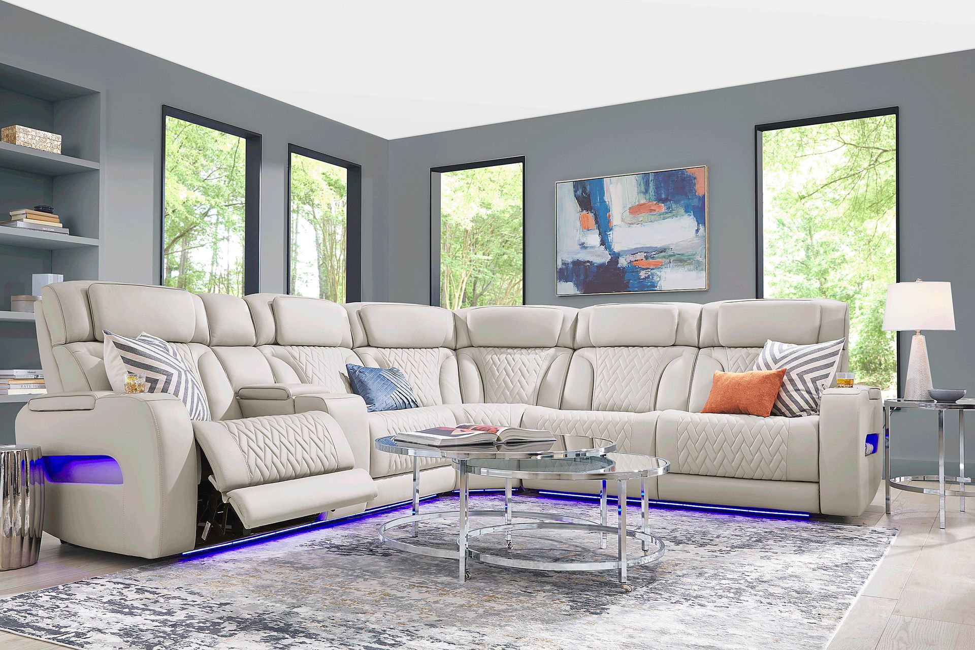 Encore Gray Leather 3 Pc Triple Power Reclining Sectional - Image 2