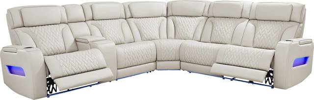 Encore Gray Leather 3 Pc Triple Power Reclining Sectional - Thumbnail - Image 1