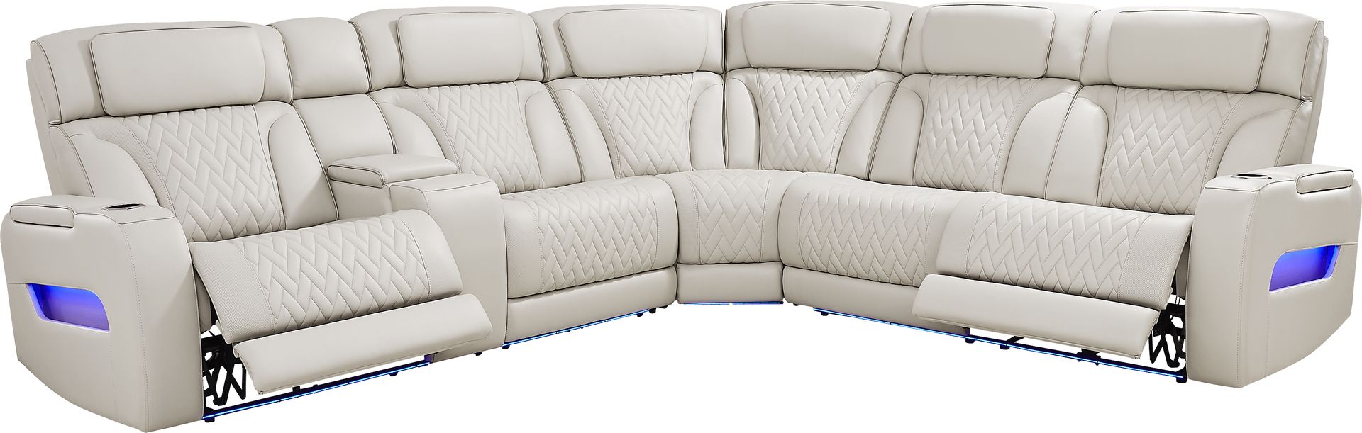 Encore Gray Leather 3 Pc Triple Power Reclining Sectional - Image 1