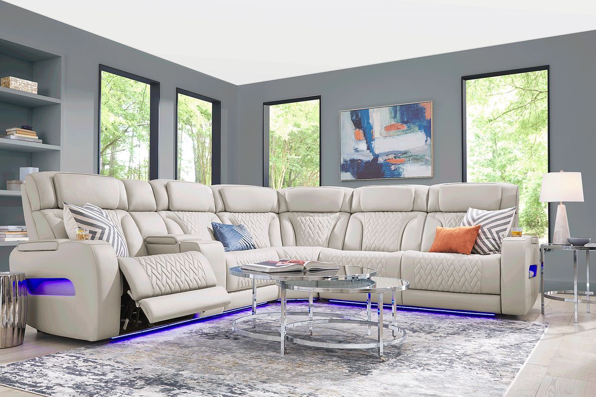 Encore 6 Pc Gray Leather Triple Power Reclining Sectional Living Room ...