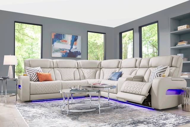 Encore Gray Leather 6 Pc Triple Power Reclining Sectional Living Room - Thumbnail - Image 1