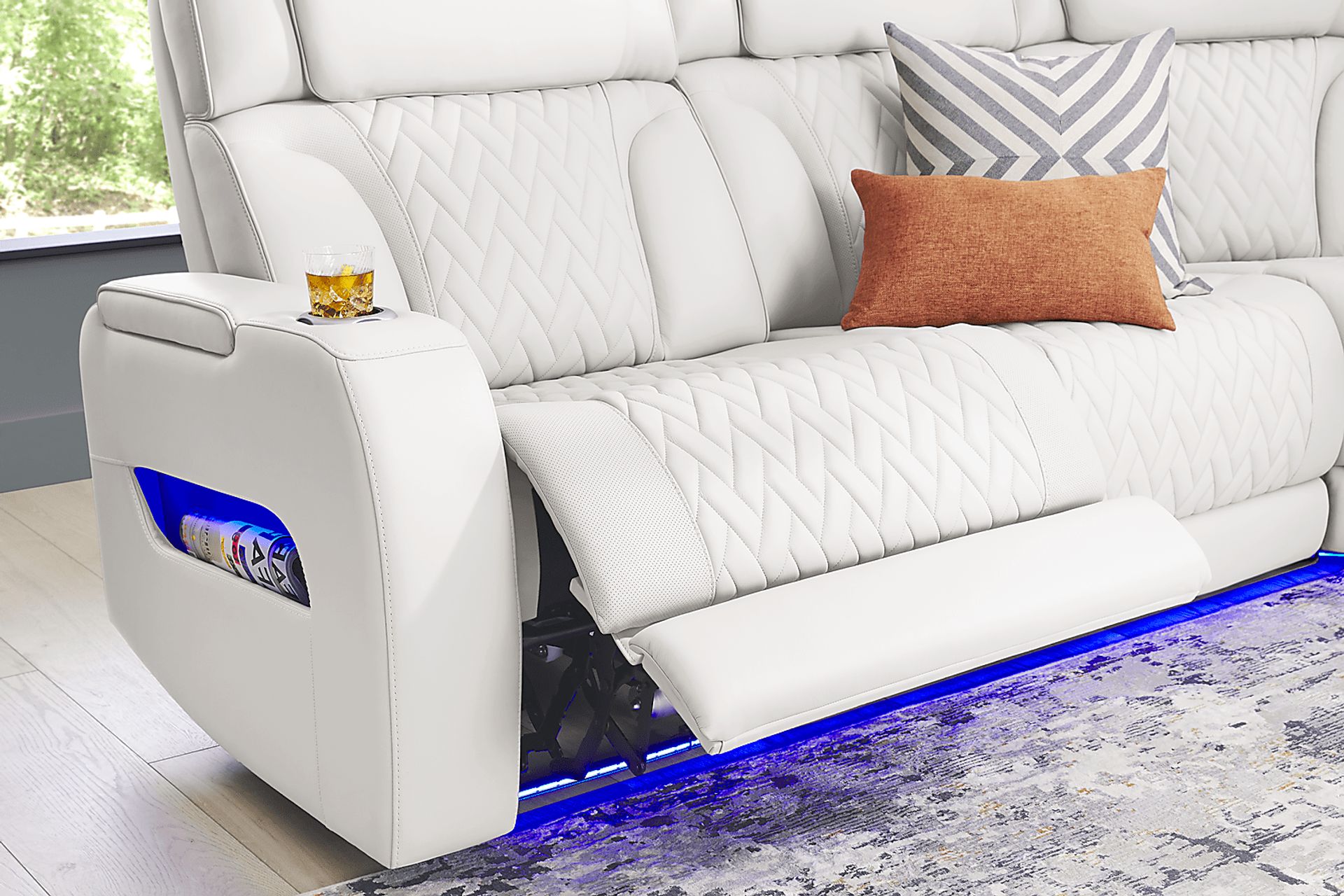 Encore White Leather 3 Pc Triple Power Reclining Sectional - Image 4