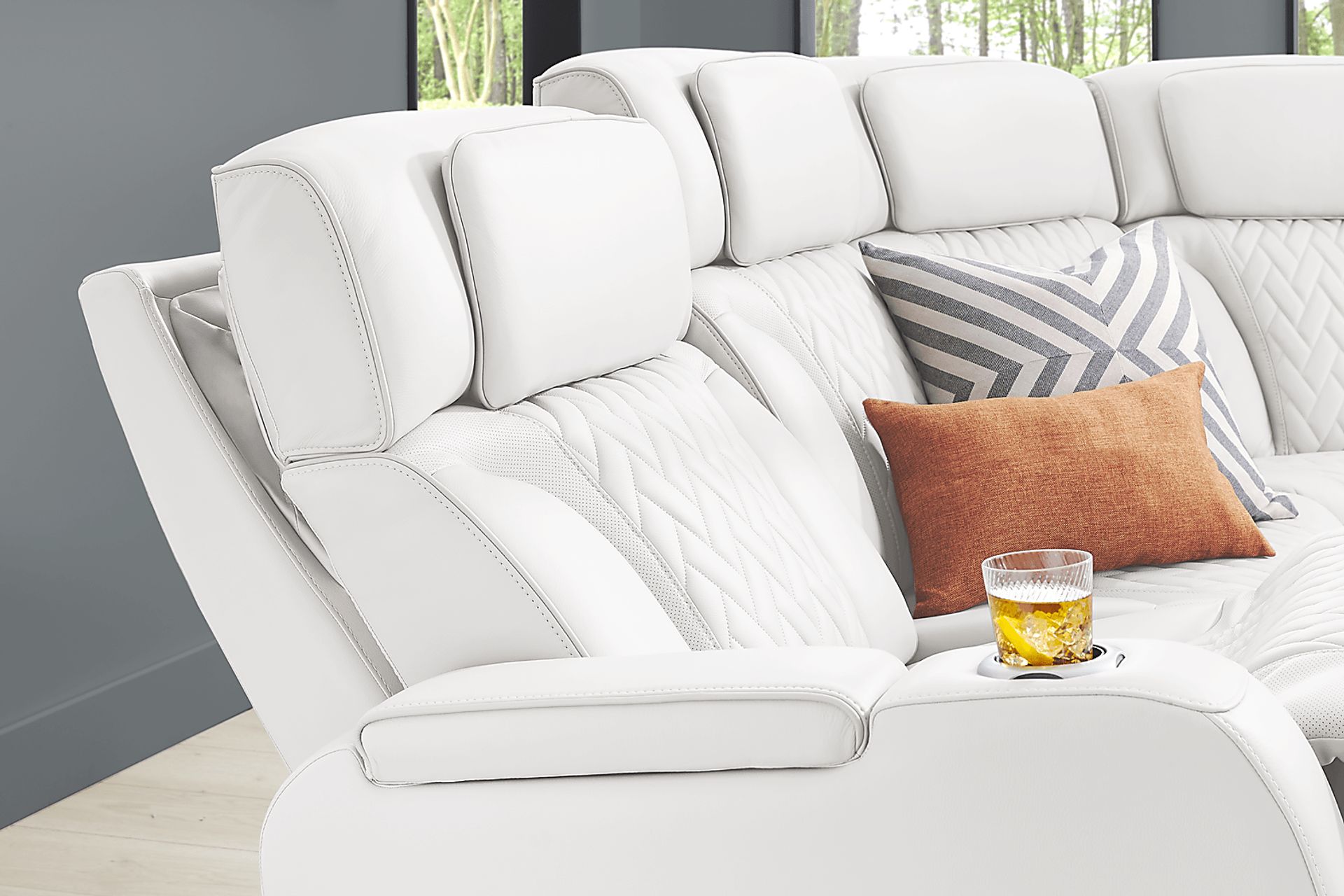 Encore White Leather 3 Pc Triple Power Reclining Sectional - Image 6