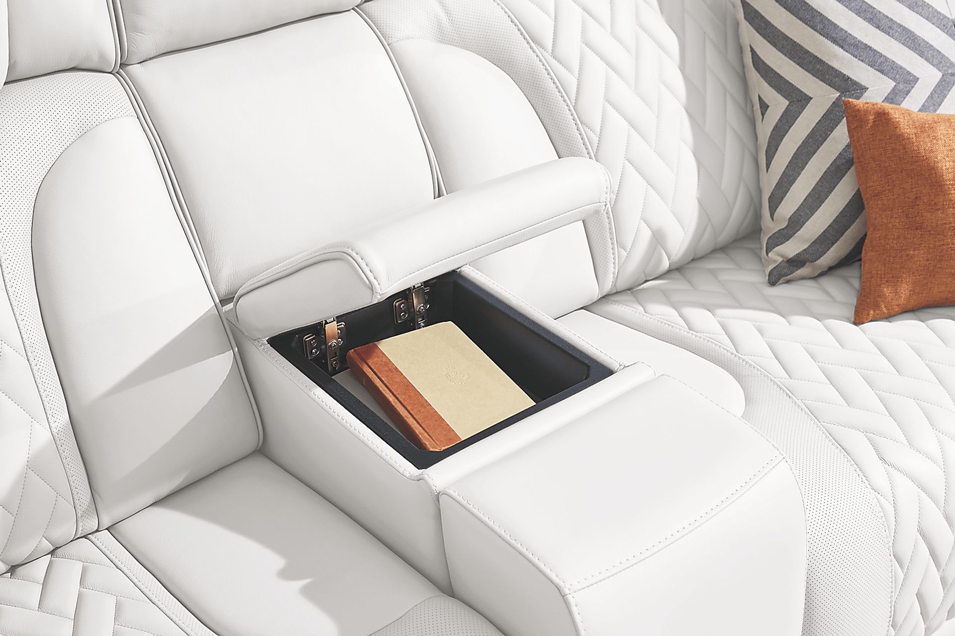 Encore White Leather 3 Pc Triple Power Reclining Sectional - Image 7