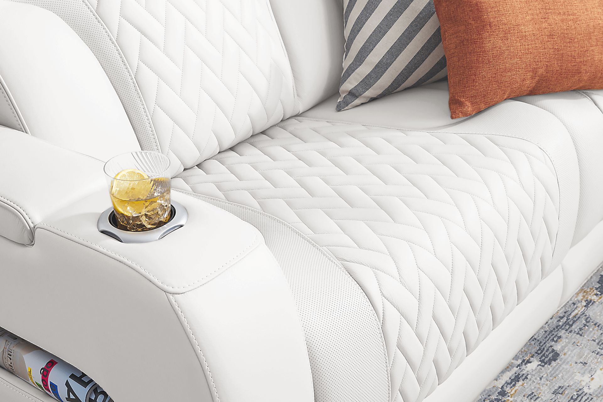 Encore White Leather 3 Pc Triple Power Reclining Sectional - Image 9
