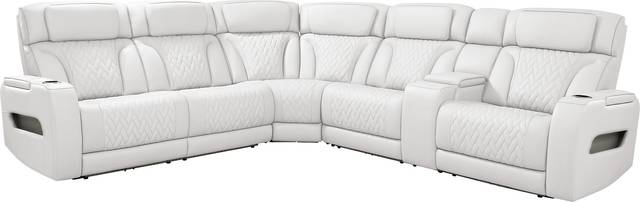Encore White Leather 3 Pc Triple Power Reclining Sectional - Thumbnail - Image 3