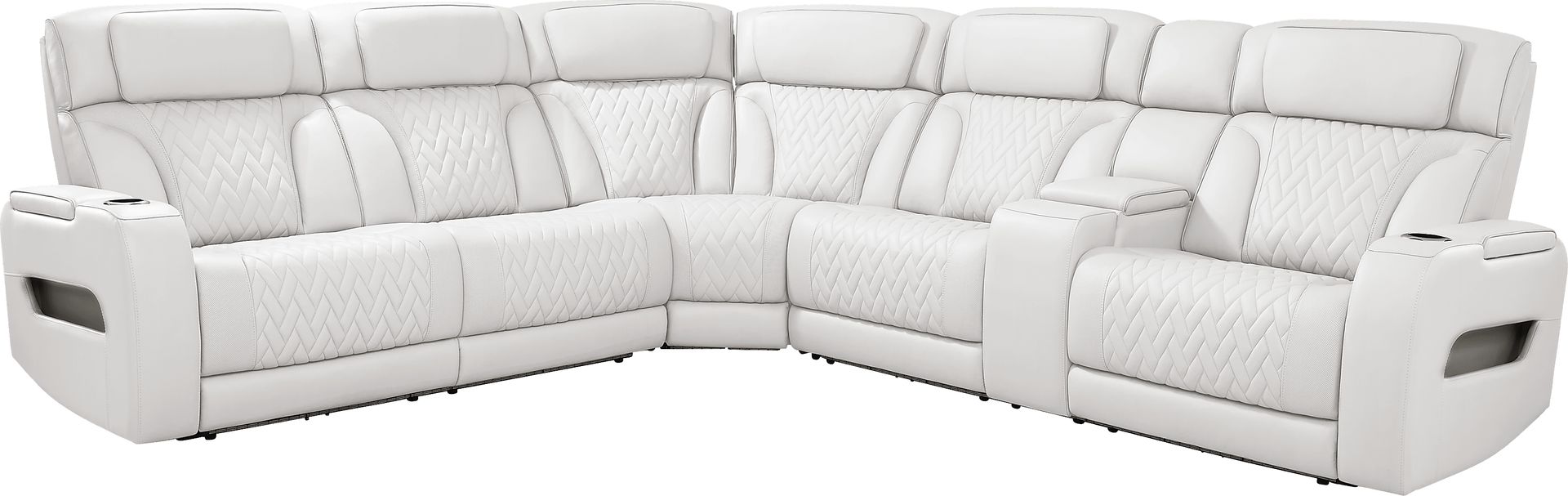 Encore White Leather 3 Pc Triple Power Reclining Sectional - Image 3