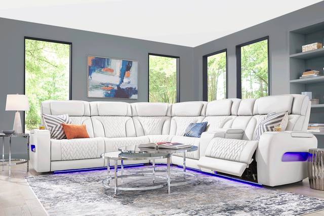 Encore White Leather 3 Pc Triple Power Reclining Sectional - Thumbnail - Image 2