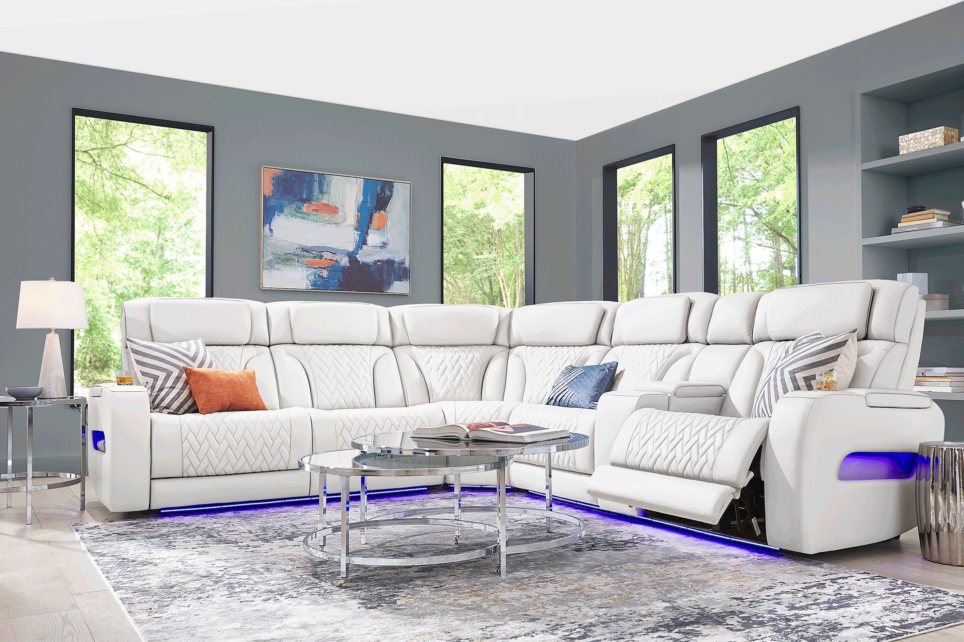 Encore White Leather 3 Pc Triple Power Reclining Sectional - Image 2