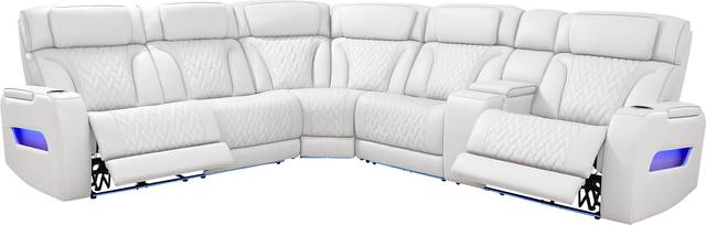 Encore White Leather 3 Pc Triple Power Reclining Sectional - Thumbnail - Image 1