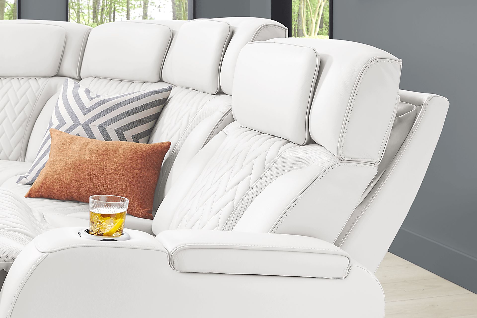 Encore White Leather 3 Pc Triple Power Reclining Sectional - Image 6