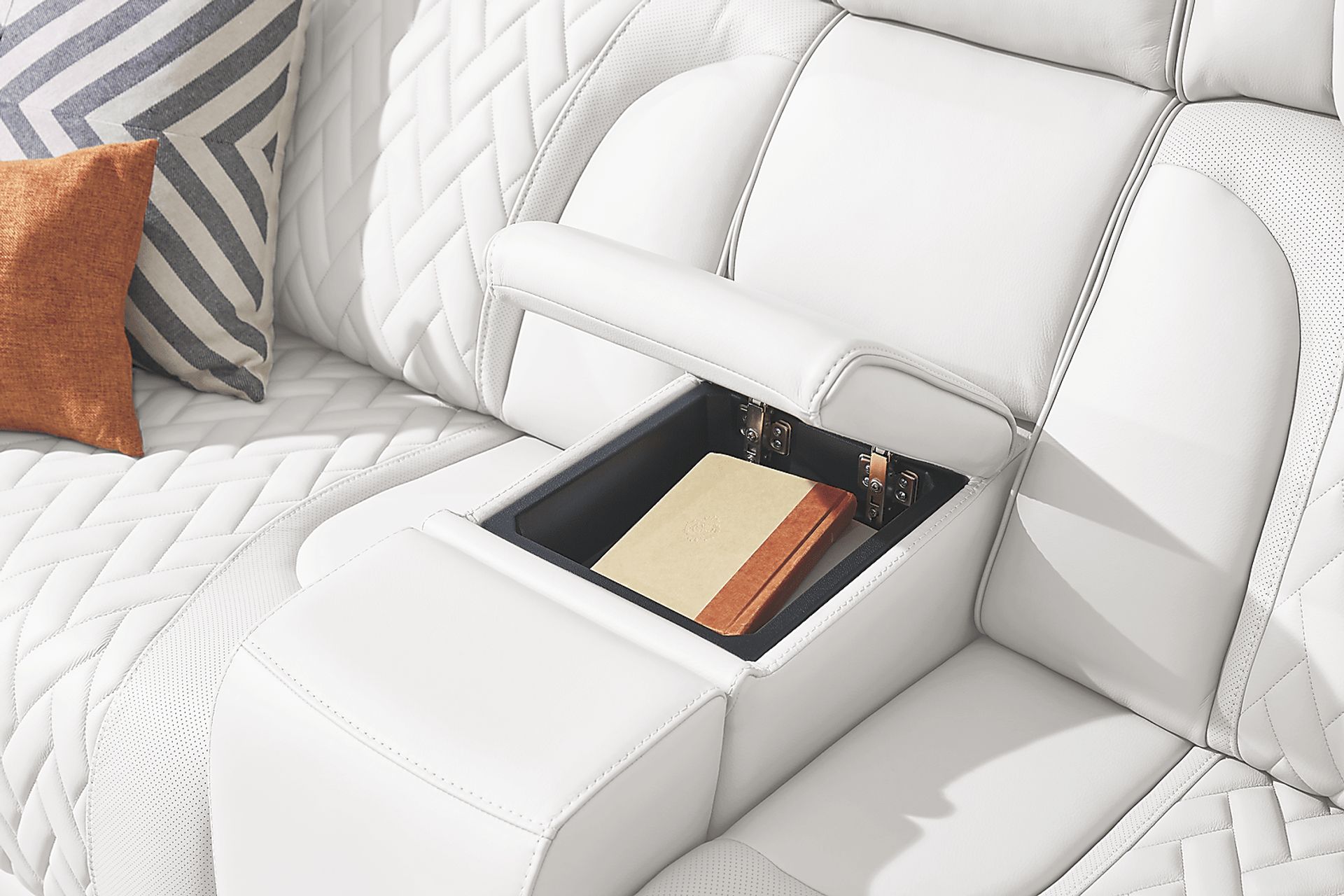 Encore White Leather 3 Pc Triple Power Reclining Sectional - Image 7