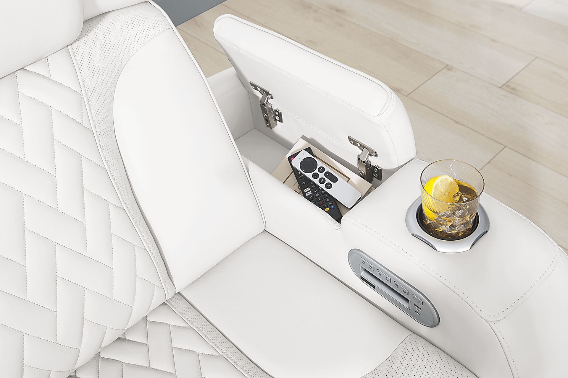 Encore White Leather 3 Pc Triple Power Reclining Sectional - Image 8