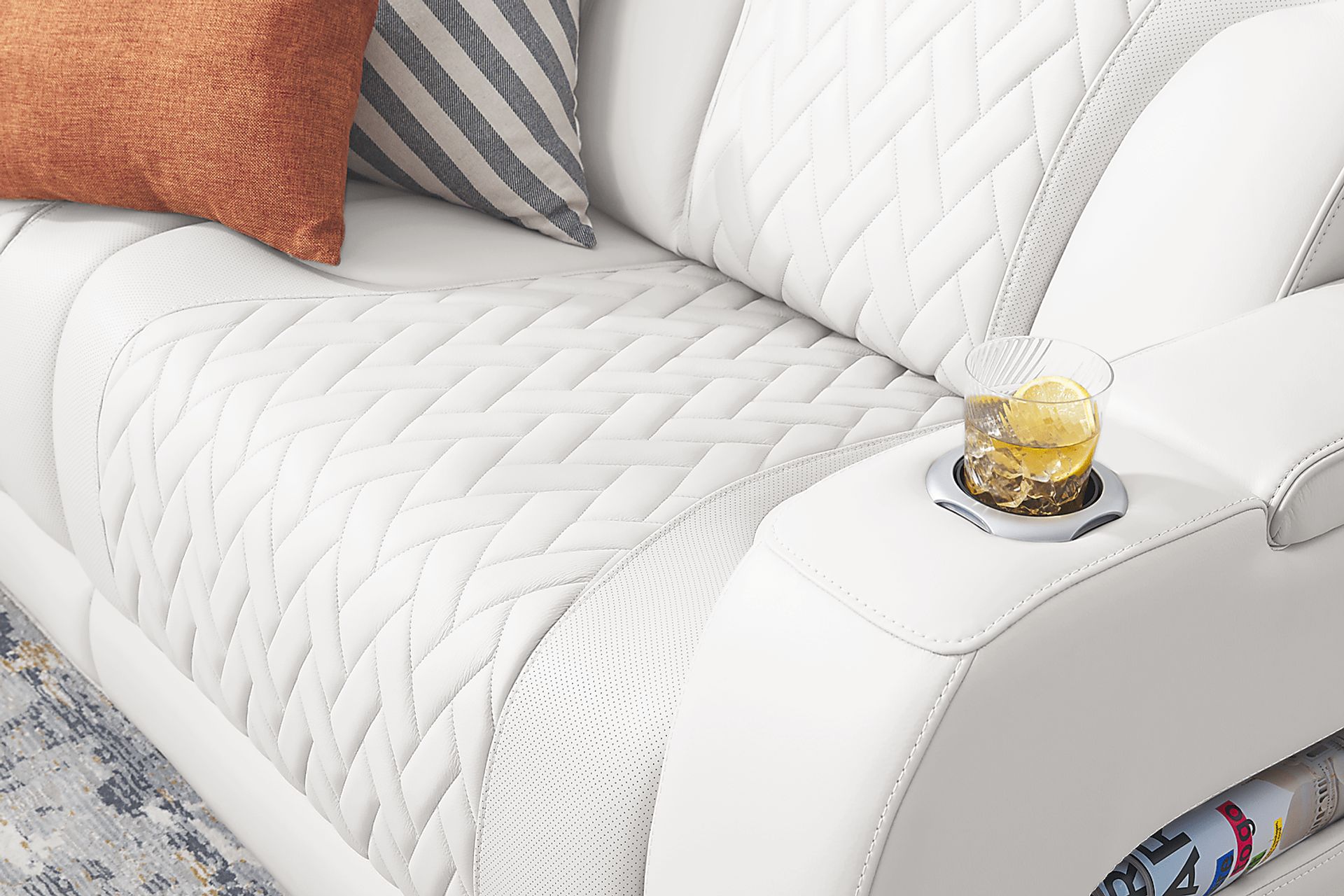 Encore White Leather 3 Pc Triple Power Reclining Sectional - Image 9