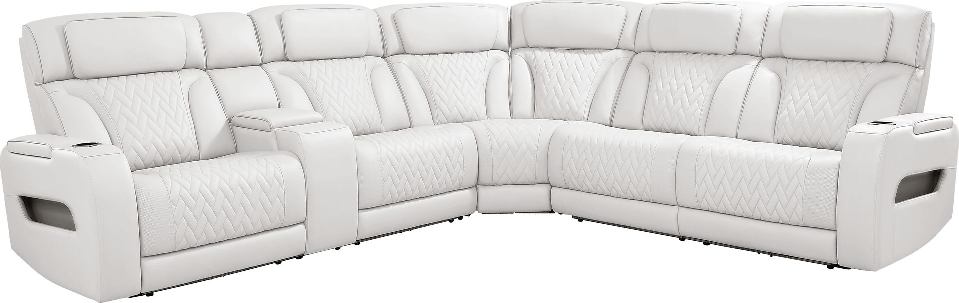 Encore White Leather 3 Pc Triple Power Reclining Sectional - Image 3