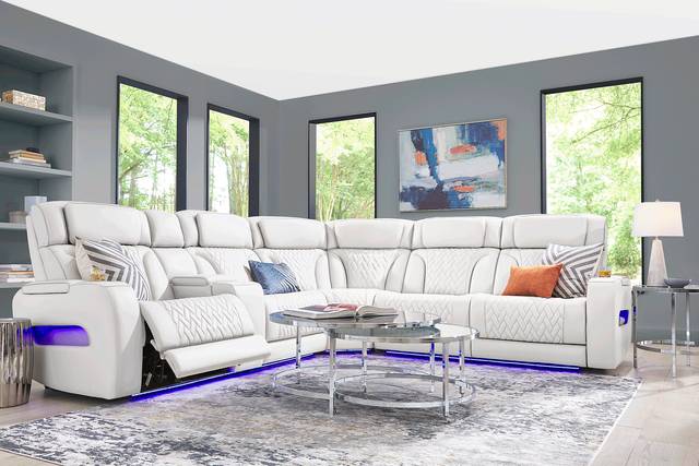 Encore White Leather 3 Pc Triple Power Reclining Sectional - Thumbnail - Image 2