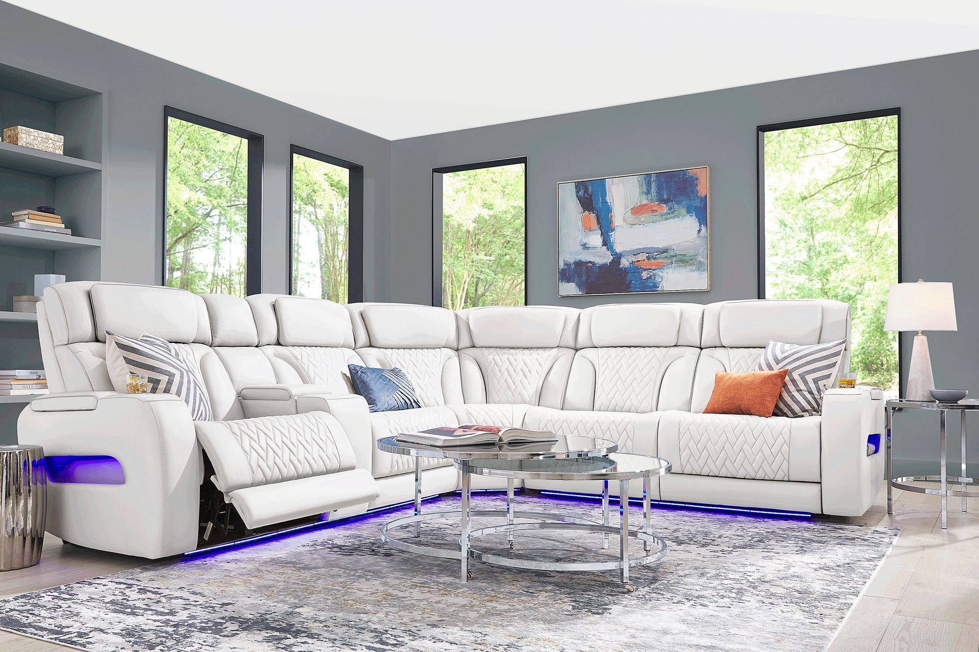 Encore White Leather 3 Pc Triple Power Reclining Sectional - Image 2