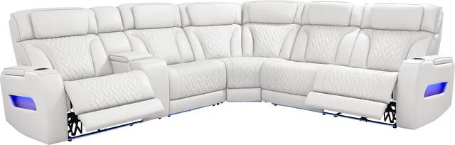 Encore White Leather 3 Pc Triple Power Reclining Sectional - Thumbnail - Image 1