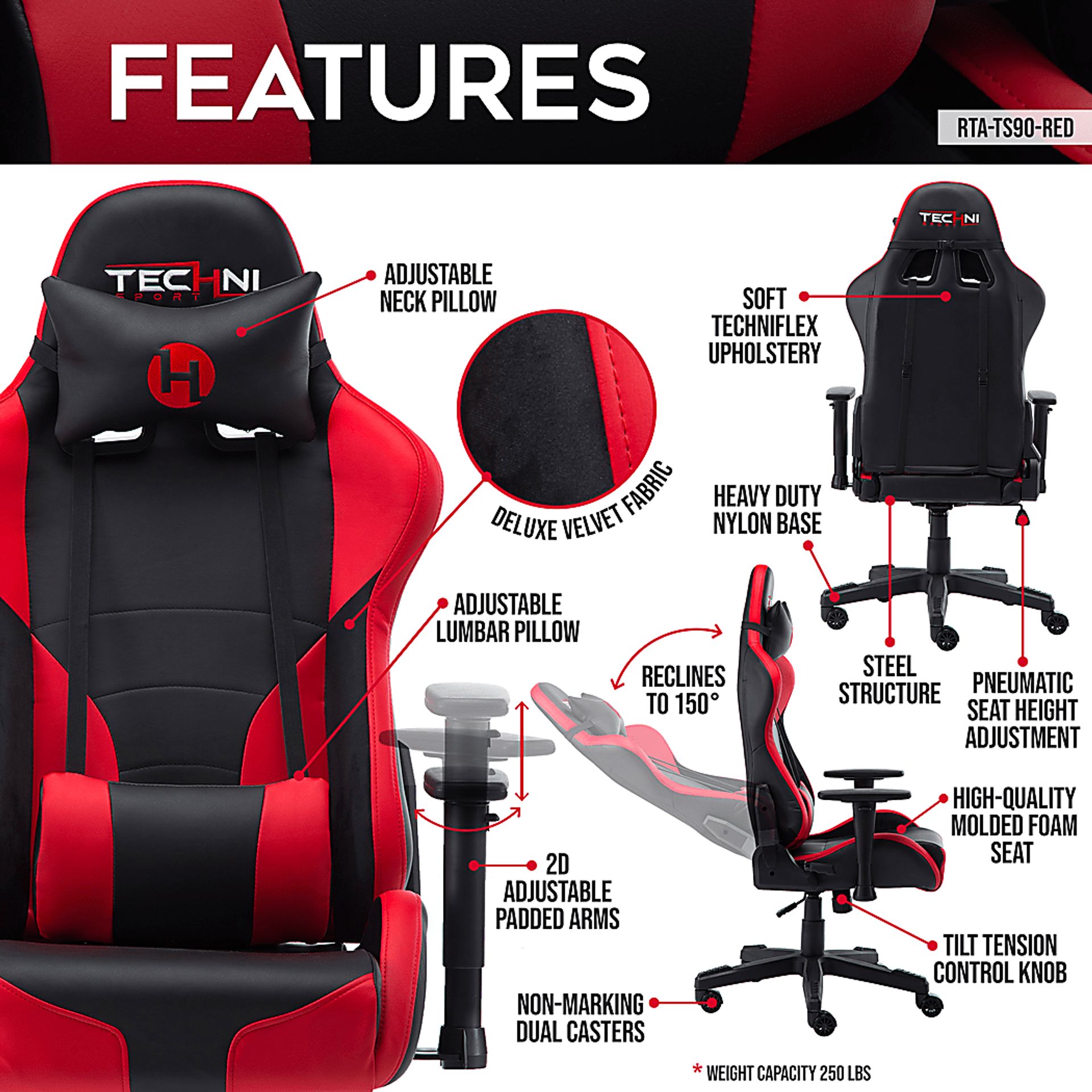 Engleshire Red/Black PC Gaming Chair - Image 3
