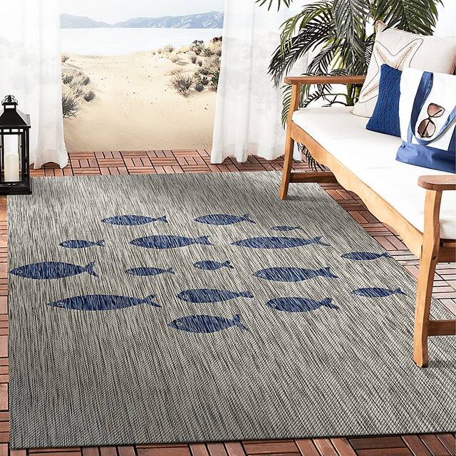 Engleto Gray/Navy 5' x 7' Indoor/Outdoor Rug - Thumbnail - Image 2