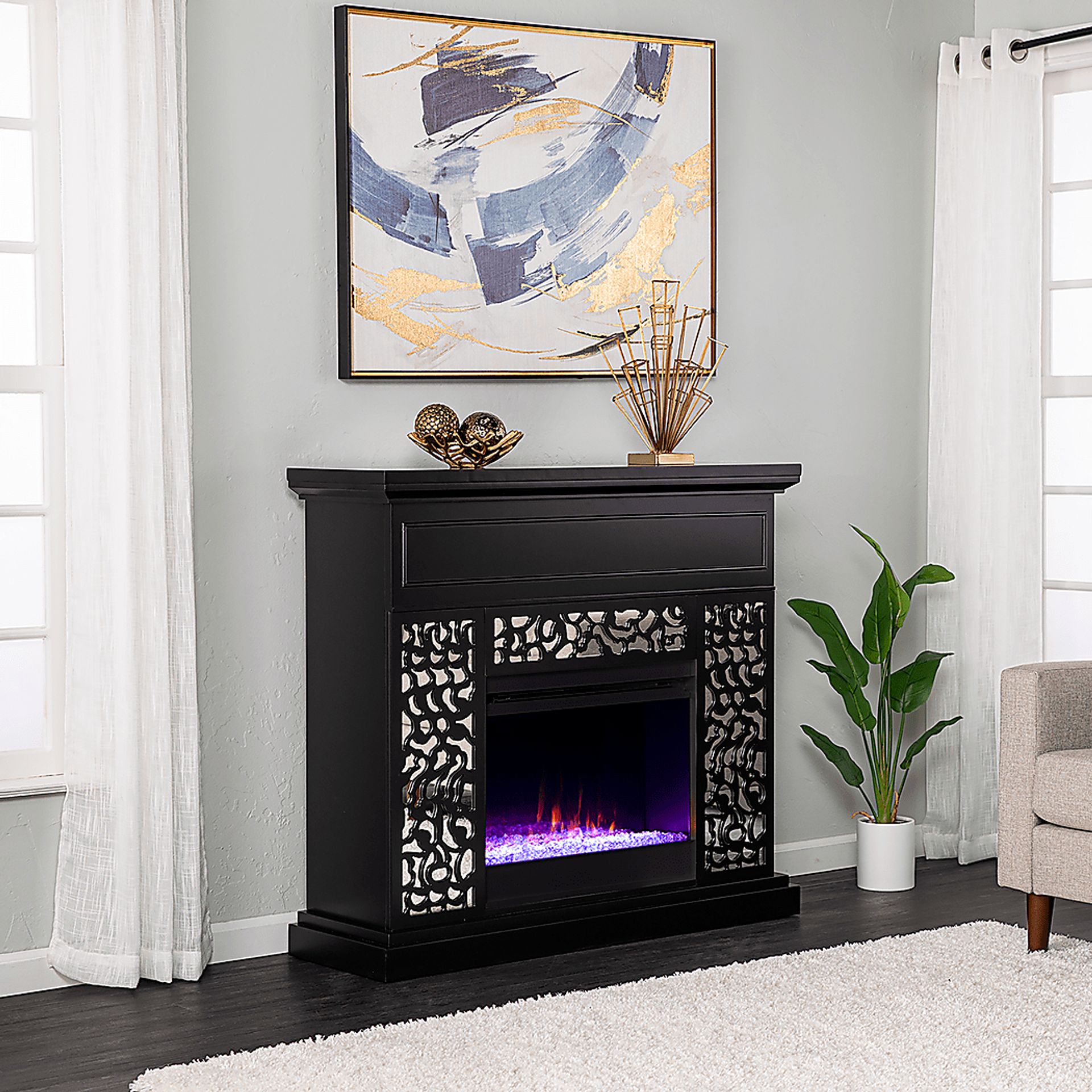 Ennismore I Black 45 in. Console, With Color Changing Electric Fireplace - Image 2