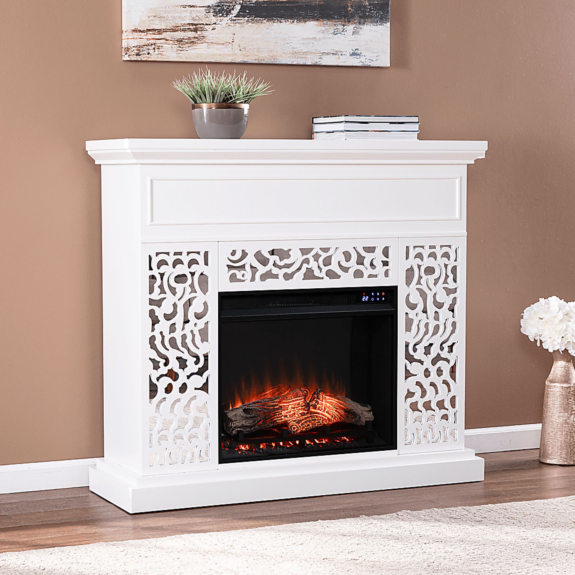 Ennismore IV White 46 in. Console, With Touch Panel Electric Log Fireplace - Image 5
