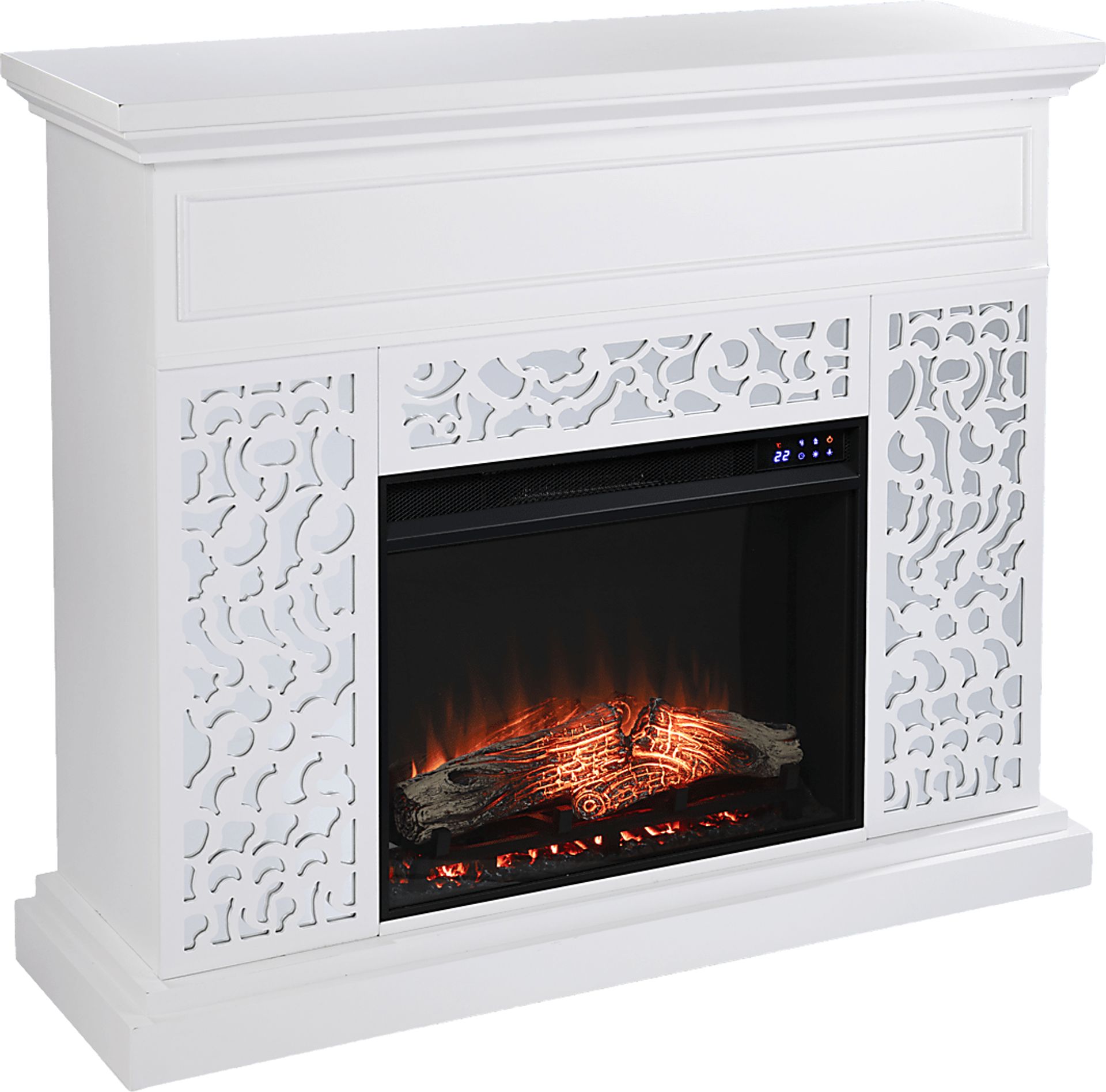 Ennismore IV White 46 in. Console, With Touch Panel Electric Log Fireplace - Image 1