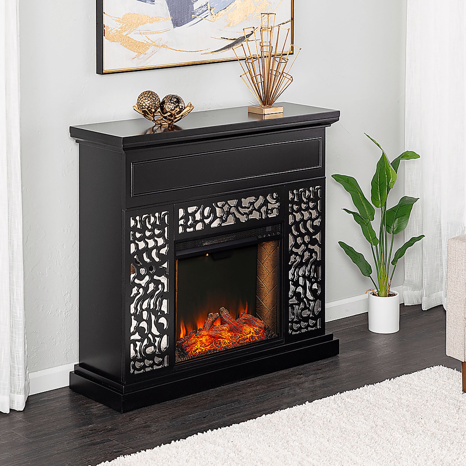 Ennismore III Black 45 in. Console, With Smart Electric Fireplace - Image 2