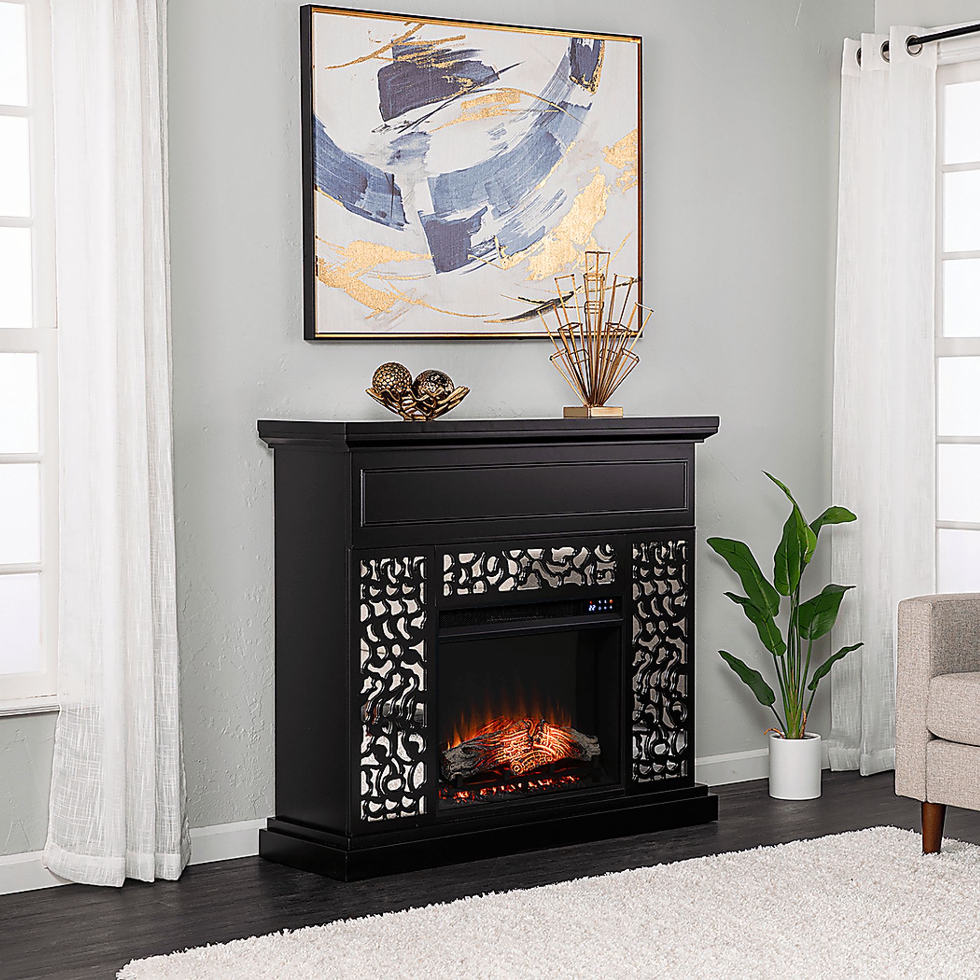 Ennismore IV Black 45 in. Console, With Touch Panel Electric Fireplace - Image 2