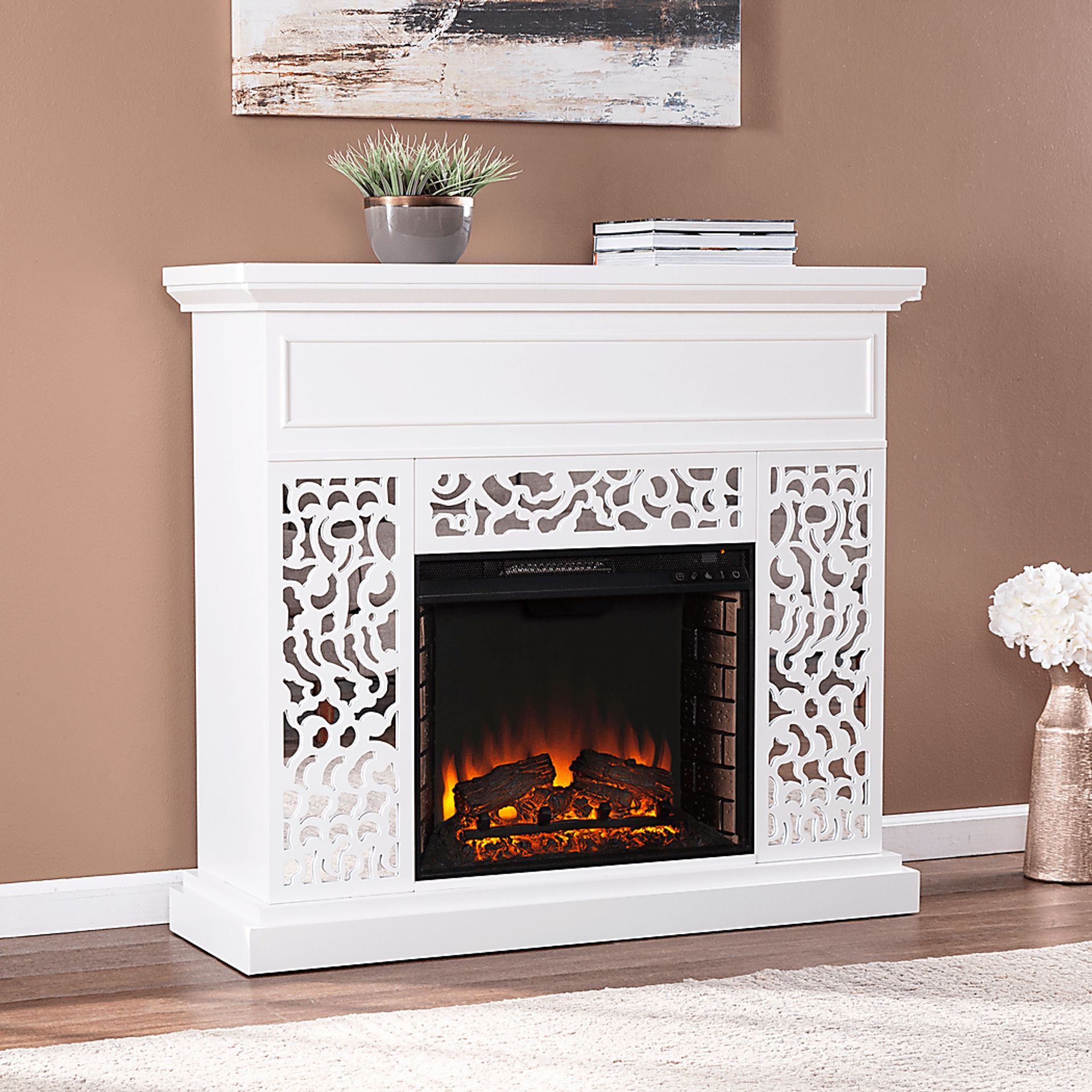 Ennismore II White 46 in. Console With Electric Log Fireplace - Image 5