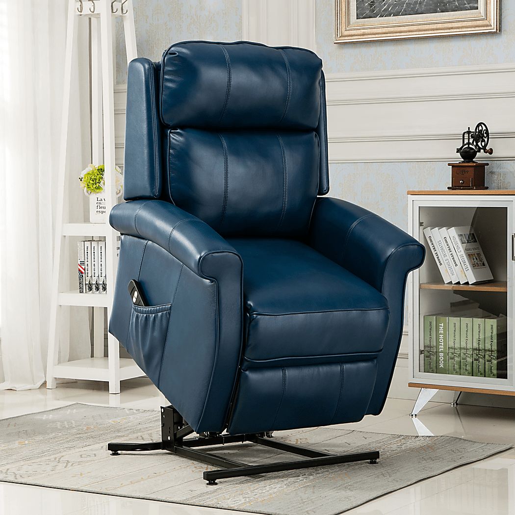 Enright Blue Polyester,Polyurethane Fabric Power Recliner | Rooms