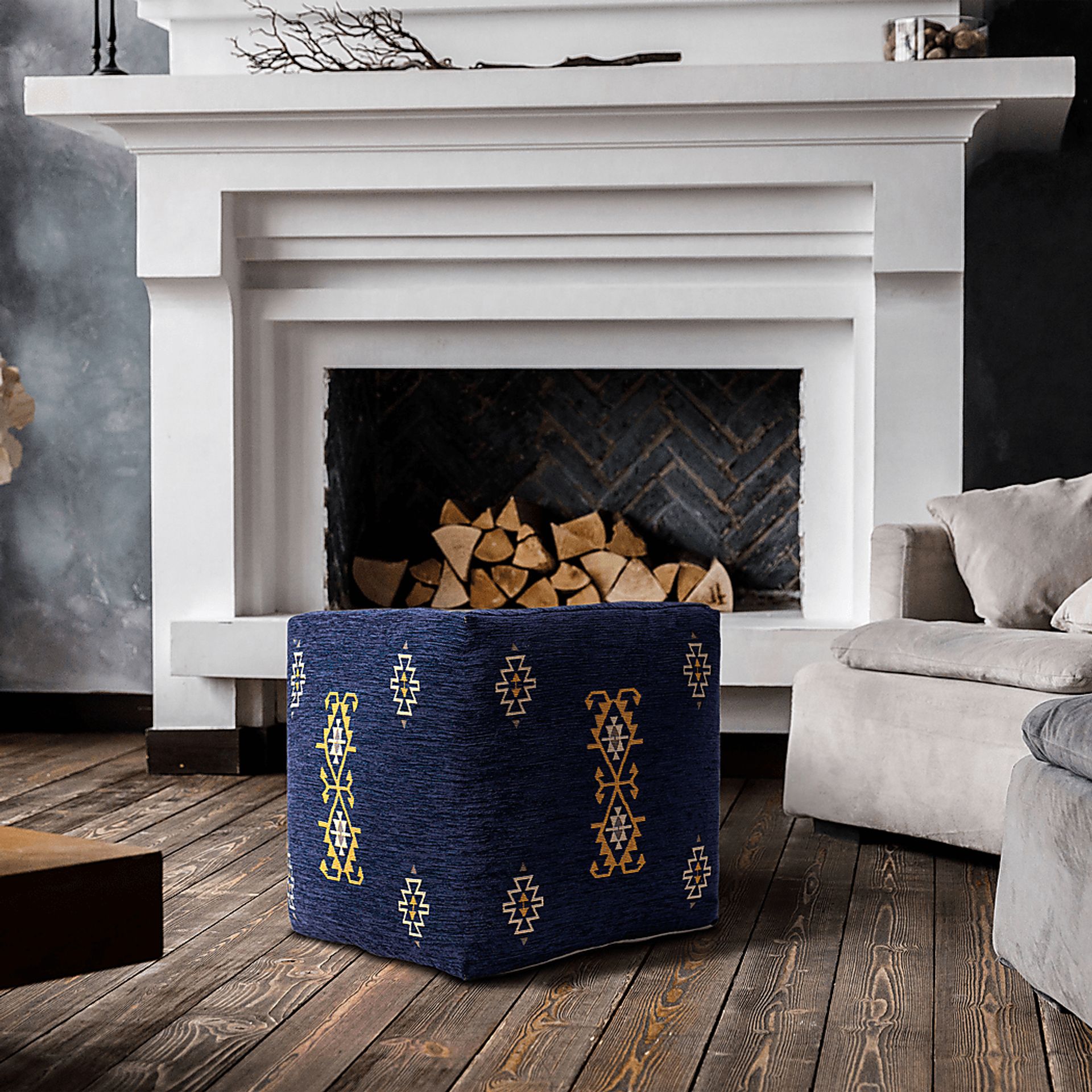 Epama Navy/Yellow Pouf - Image 2