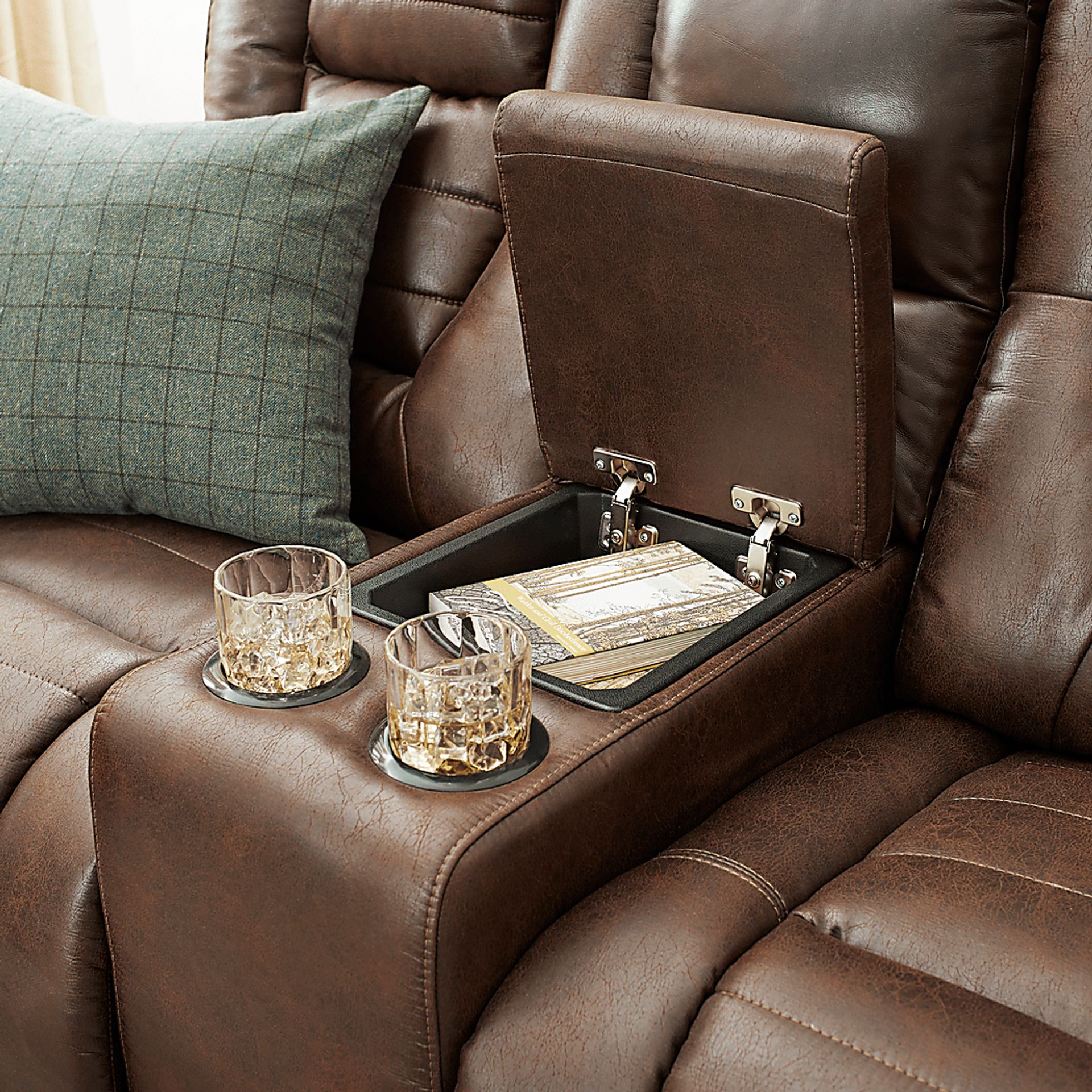 Eric Church Highway To Home Chief Brown Dual Power Reclining Console Loveseat - Image 3