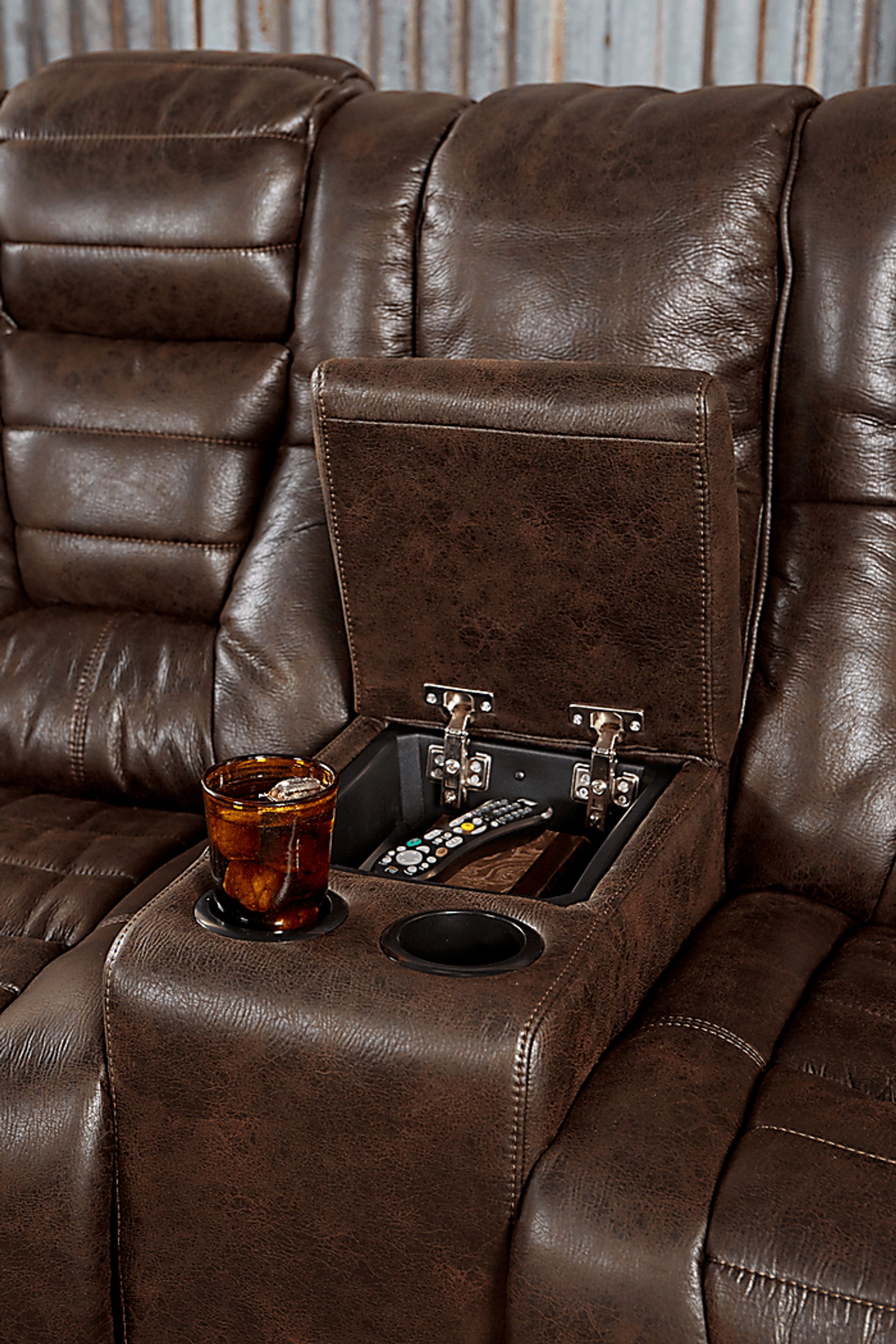 Eric Church Highway To Home Chief Brown Dual Power Reclining Console Loveseat - Image 4