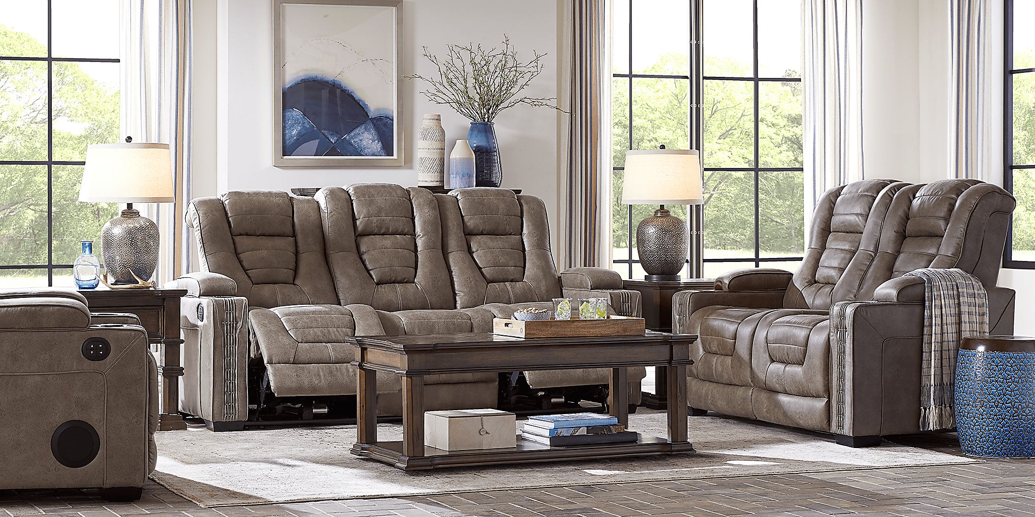 Eric Church Highway To Home Chief Taupe Dual Power Reclining Sofa