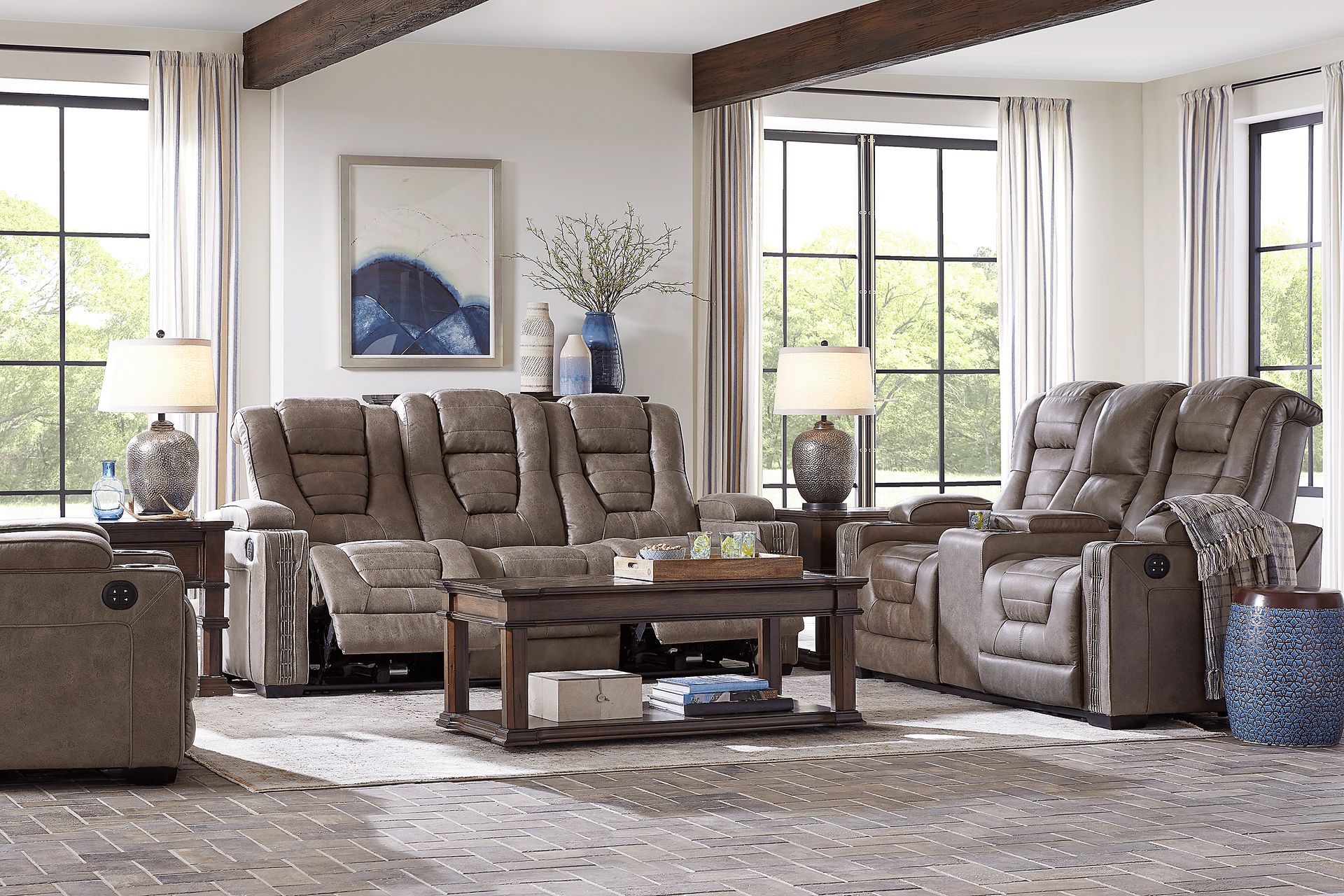 Chief Taupe Dual Power Reclining Console Loveseat - Image 2