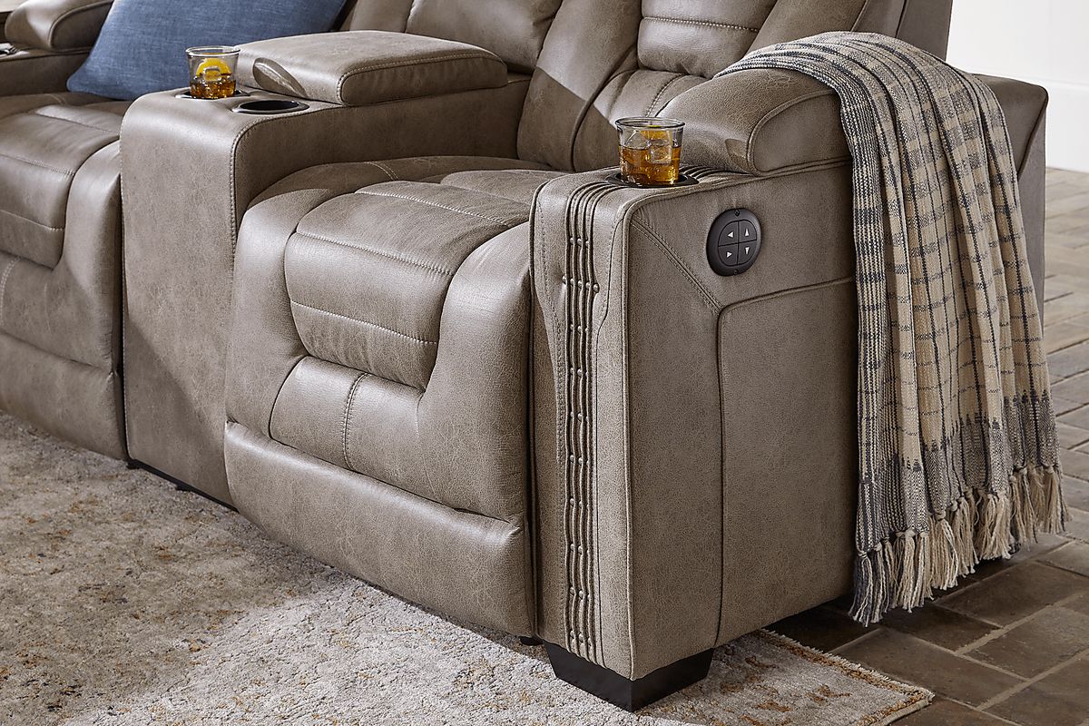 Chief Taupe Beige Polyester Fabric Dual Power Reclining Loveseat