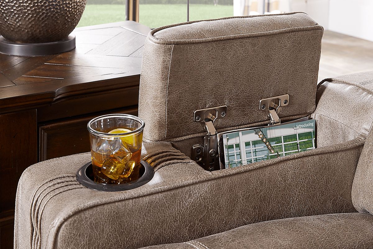 Chief Taupe Beige Polyester Fabric Dual Power Reclining Loveseat